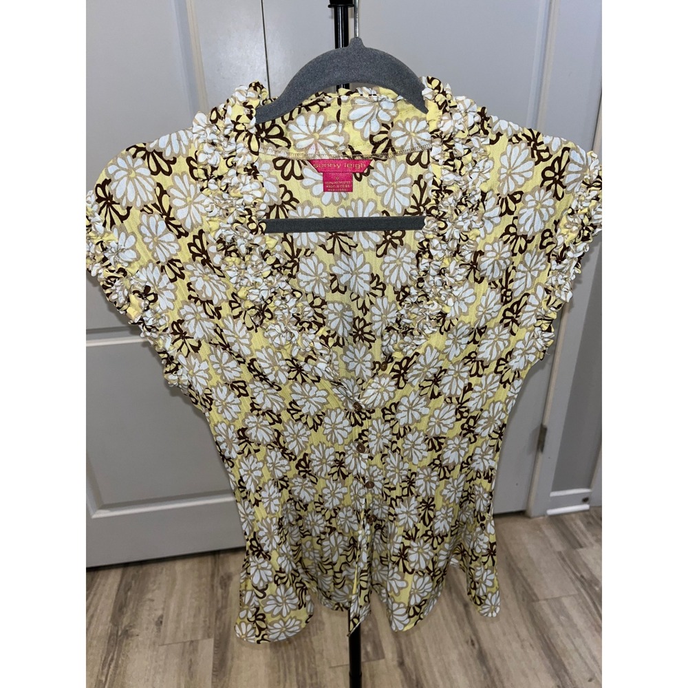 Retro Sunny Leigh Y2K Floral Ruffle V-Neck Sleeveless Top Boho Women's Size M - Picture 12 of 14